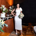 Vintage One Shoulder Wedding Dresses For Women Satin Mermaid Bride Dresses Back Slit Tea Length Wedding Gown White
