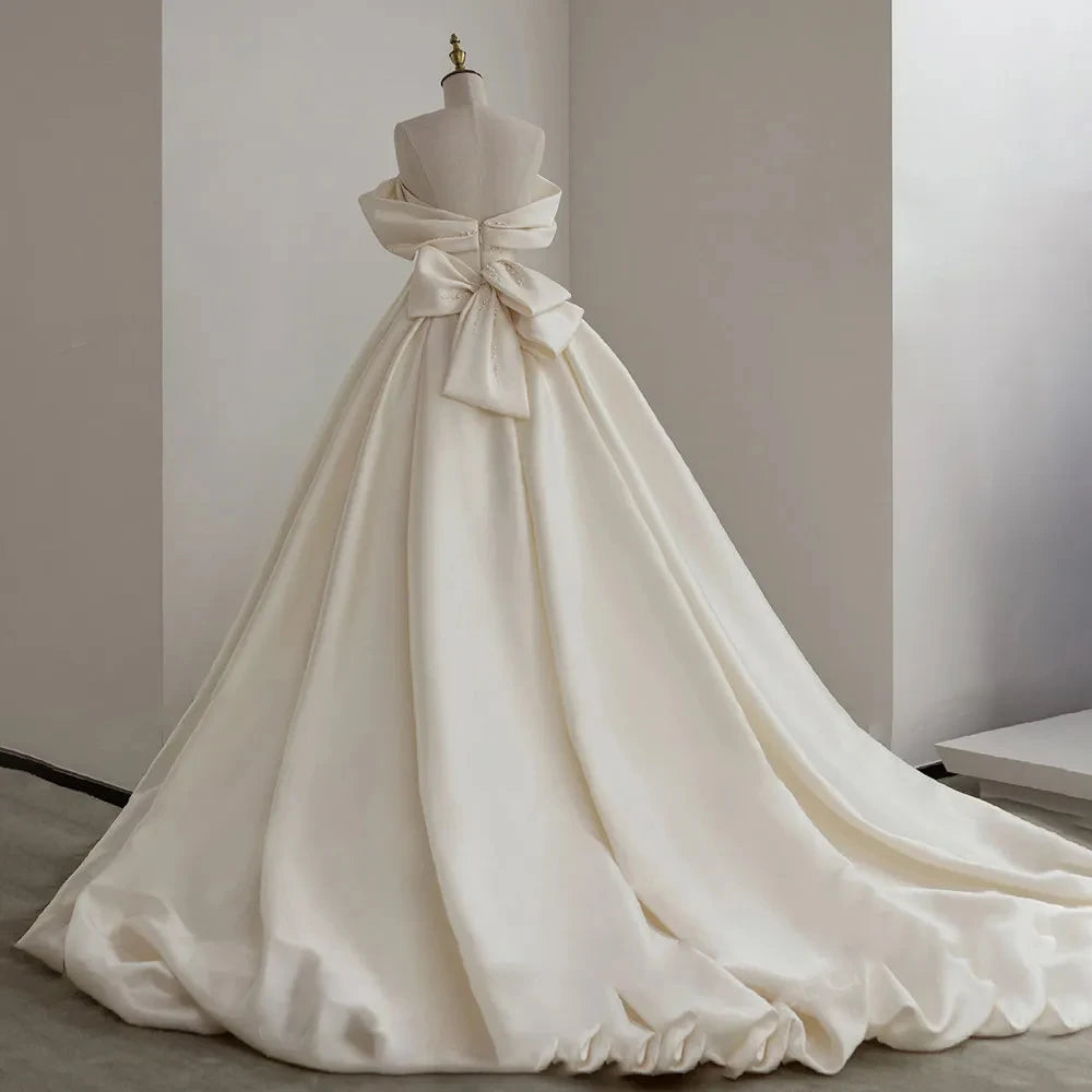 Wedding Dress Off Shoulder Mermaid Pearl Bride Gown Satin Bow Court Train Princess BECHOYER B340 Plus Size Vestido de Noiva