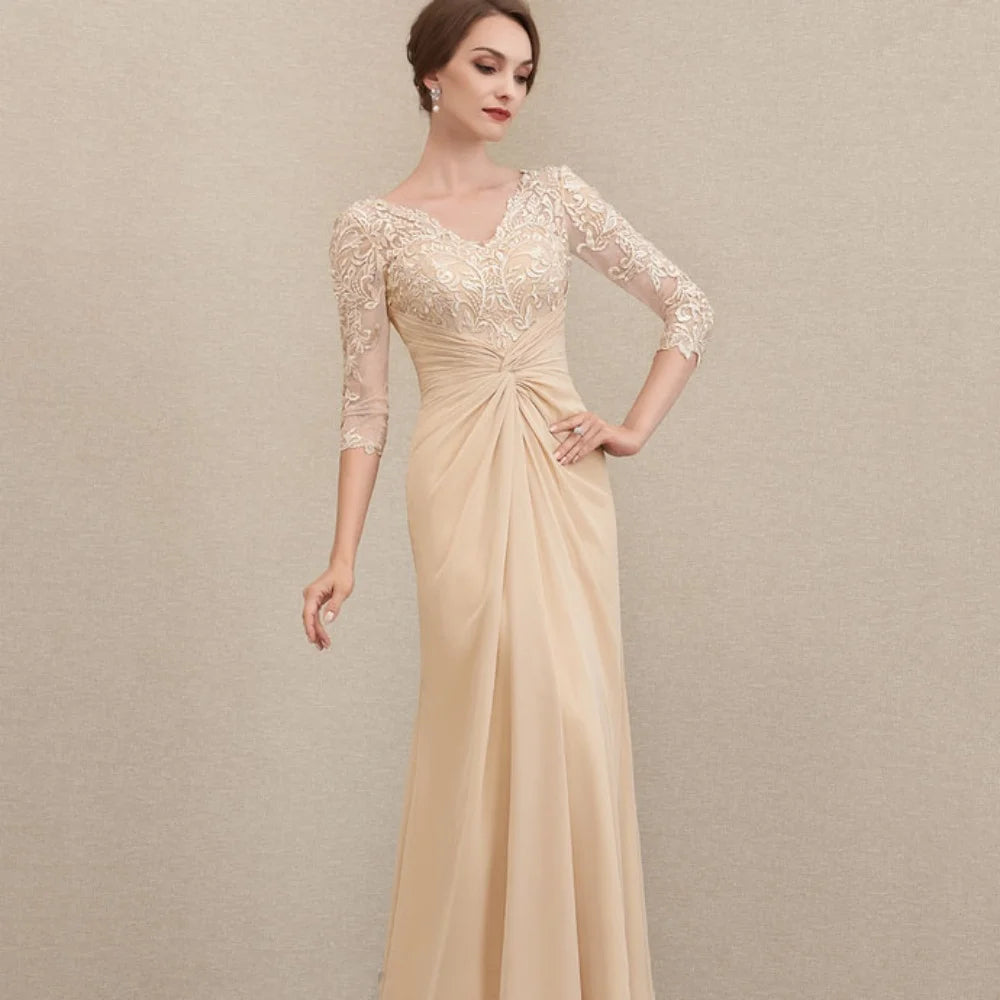 Mother Of The Bride Dress - Formal Customized V Neck A Line Lace Elegant Chiffon Mother of Dresses Mermaid Evening Gowns New vestido invitada boda