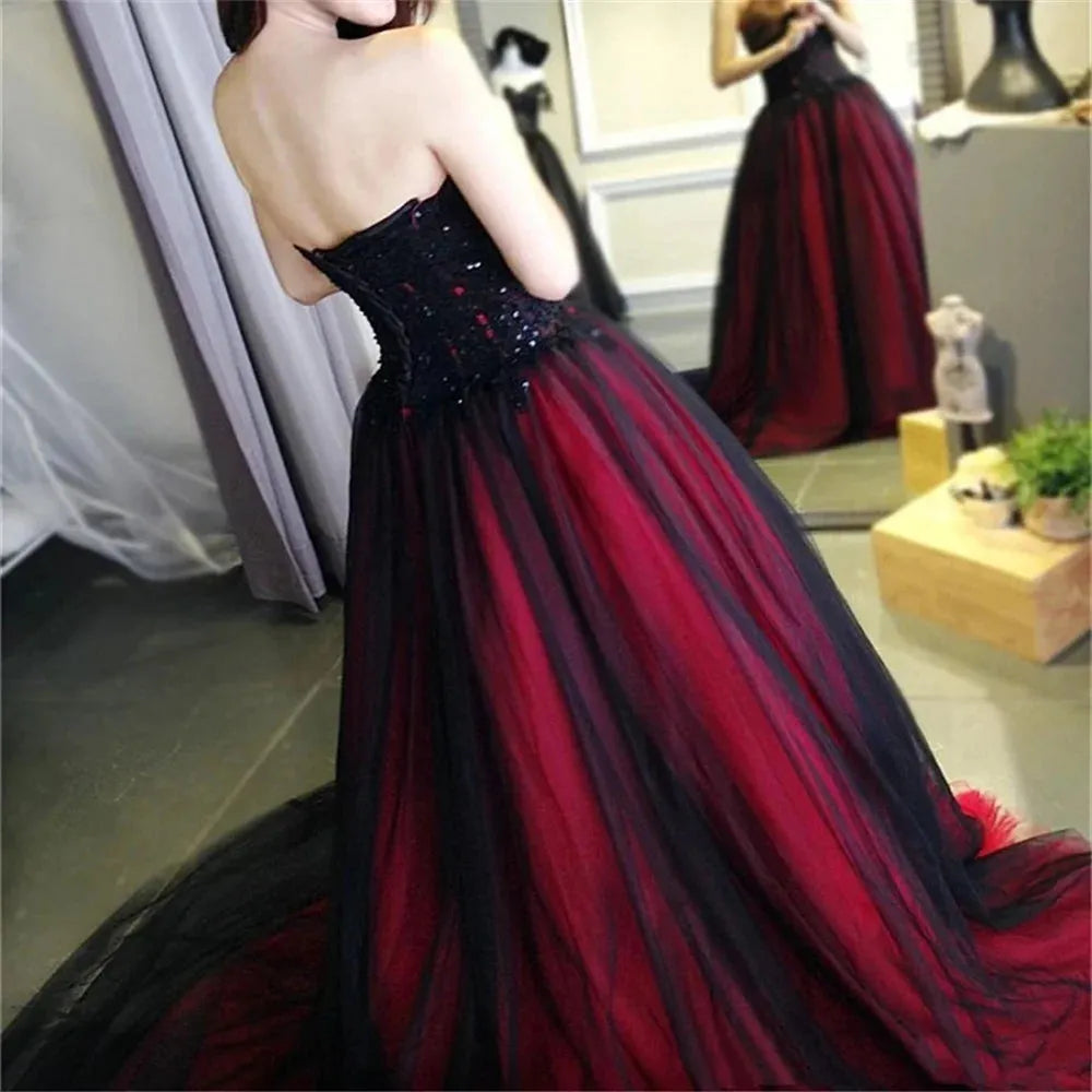 Burgundy Prom Dresses Off Shoulder Vestidos De Fiesta Graceful Lace-up Back Sleeveless Beaded Upper Evening Dress