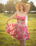 Sansa Sweet Fuchsia Flower Mini Prom Dress Princess 3D Lace Short A-line Vestidos De Noche With Pocket