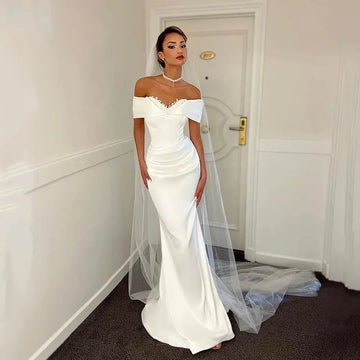 Satin Mermaid Bespoke Bride Dresses Sequins Lace Off The Shoulder Corset Wedding Gowns Elegant Wedding Dress White