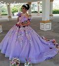 Fairy Lilac Quinceanera Dresses Off Shoulders Colorful Flowers Princess Vestido De 15 Años Debutante Charro Sweet 16 Customized