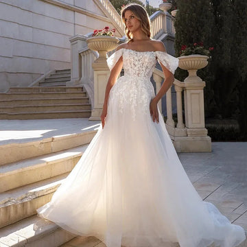 2025 A-Line Wedding Dresses Off The Shoulder Princess Lace Bride Dress Boho Beach White Wedding Prom Gowns Custom Made