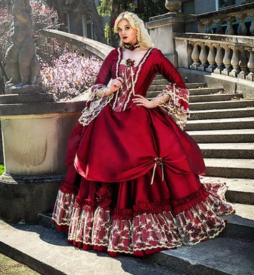 Medieval Fantasy Quinceanera Dresses Victorian Halloween Masquerade Prom Dress Ball Gown Queen Puffy Red Sweet 16 Customized Red