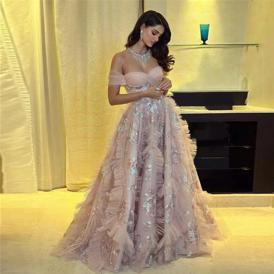 Dignified Baby Pink Prom Dresses Off The Shoulder Ruched Floor Length Formal Occasion Dresses As Picture