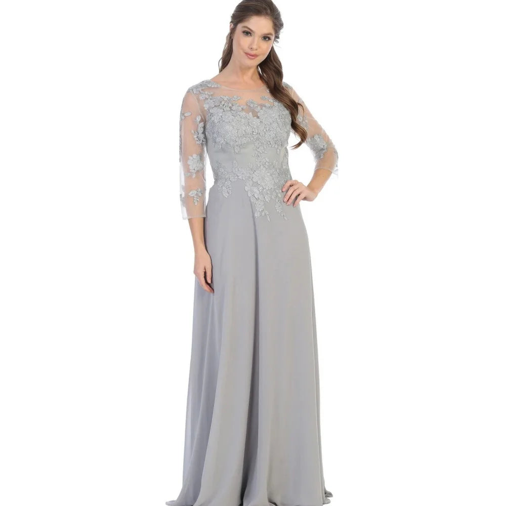 Customized A Line Chiffon Mother of Dresses Elegant Appliques Formal Evening Gowns Long Sleeve Bridal vestido invitada boda Picture Color