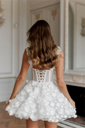 Amanda White Mini Prom Dresses Flower Lace Embroidery Evening Dress Sleeveless Lace-up Spaghetti Strap Party vestidos de fiesta