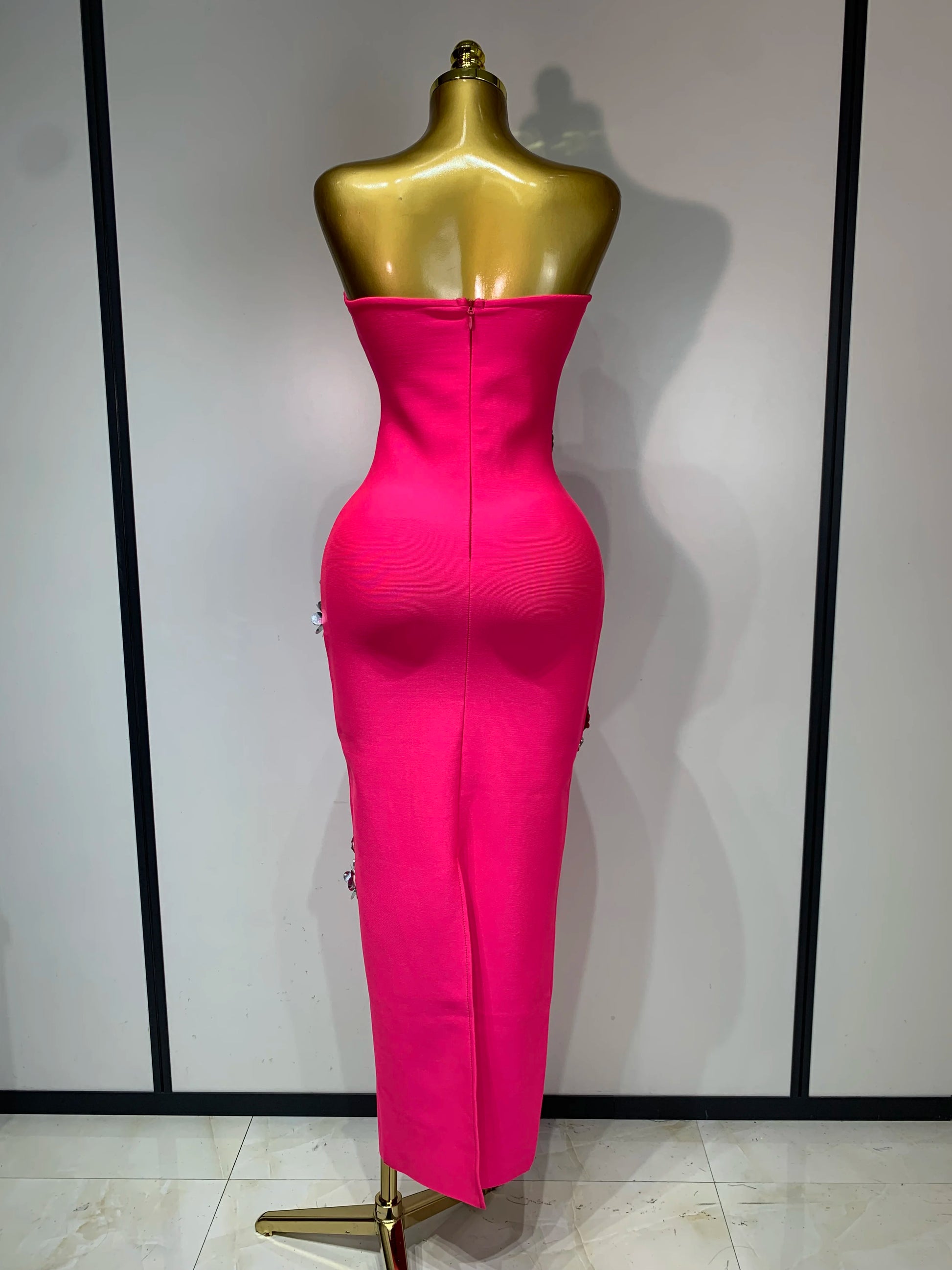 Sexy Fashion Elegant Strapless Beading Bodycon Long Dress Women Club Birthday Evening Party Slim Celebrity Elegangt Dresses