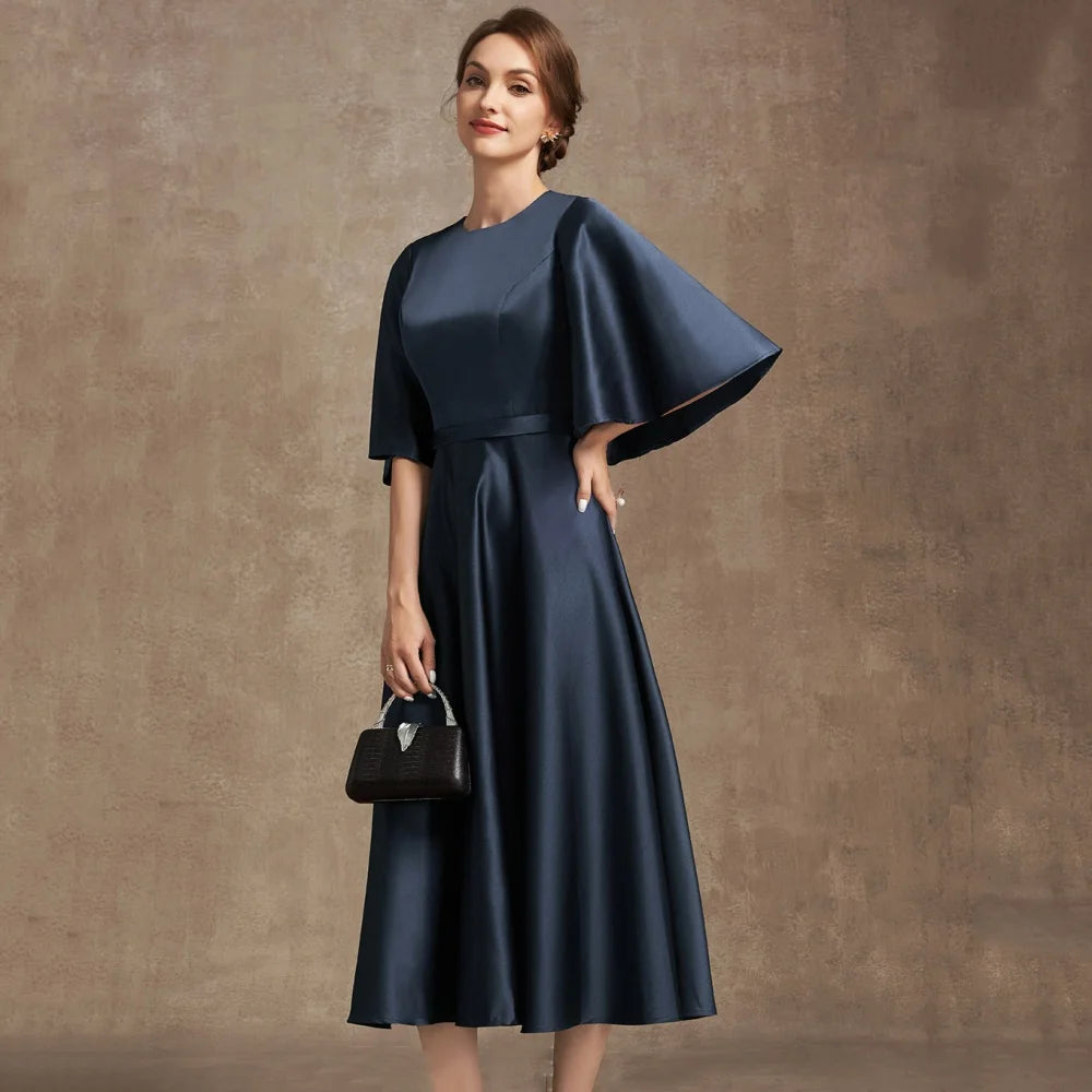 Mother Of The Bride Dress - Simple Customized Elegant Bridal Dress A Line O Neck Wedding Party Gowns Formal Occasion Tea-length Mother Dresses For Bride New