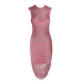 2024 Elegant Women's Tassel Bandage Dress O-neck Sleeveless Bodycon and Knee Dress Celebrity Cocktail Evening Club Party Vestido Pink