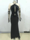 2024 Sexy Christmas Tailcoat And Floor Dress Women Hanging Neck Rhinestone Glove Design Hollowed Out Backless Long Dress Vestido