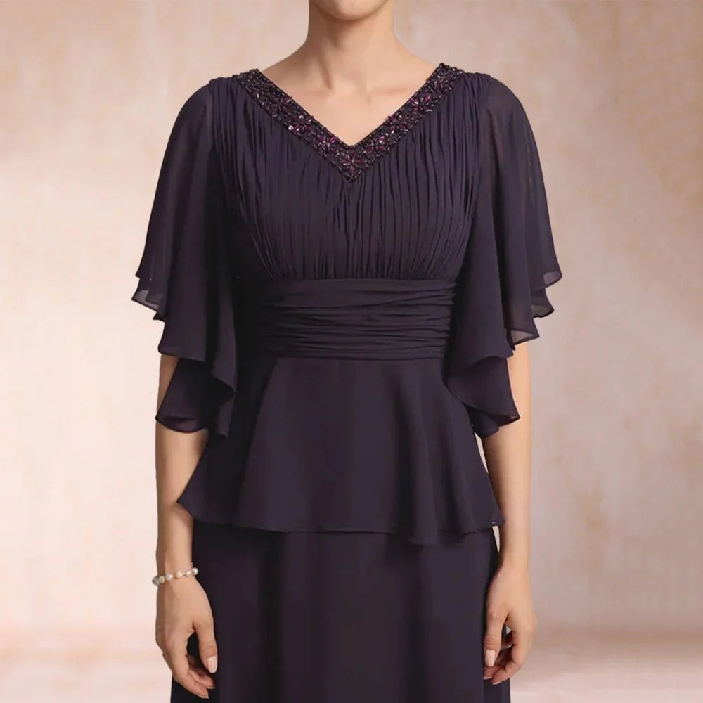 Formal Mother Dresses Customized Elegant A Line Chiffon Evening Gowns Beading V Neck Bride Party Dress robes invitée mariage