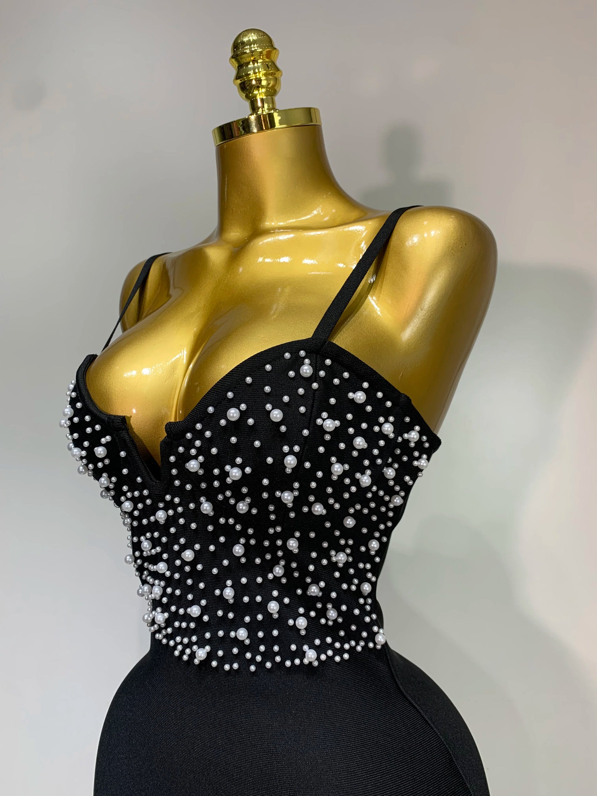 Women Sexy V-neck Elegant Pearl Bodycon Bandage Dress 2025 Celebrity Evening Prom Club Luxury Birthday Party Nightclub Dresses