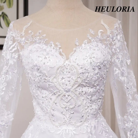 HEULORIA Princess Ball Gown Wedding Dress long sleeve sweetheart plus size robe de mariee Lace beading bride dress court train