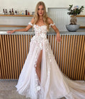 Bohemian Sweetheart Wedding Dress Side Split Floor Length For Women Bridal Gowns 3D Flowers Off The Shouder Robe De Mariee
