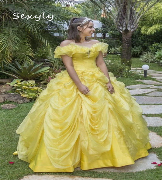 Cinderella Yellow Vestidos De 15 Quinceañera Dress Off Shoulders Pleat Ballkleider Sweet 16 Dress Birthday Ceremony Customiezd Yellow