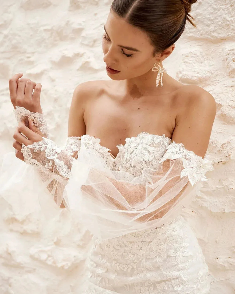 Boho Mermaid Wedding Dresses With Detachable Sleeves Sweetheart Corset Lace Appliques Wedding Gowns Elegant Bride Dress