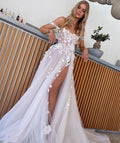 Bohemian Sweetheart Wedding Dress Side Split Floor Length For Women Bridal Gowns 3D Flowers Off The Shouder Robe De Mariee