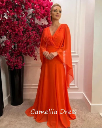 V-Neck Wedding Party Dresses for Women Mother of the Bride Dresses A-Line Chiffon Floor Length Same as picture