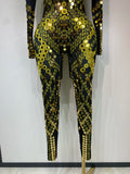 Sexy Shiny Sequins Mirror Spandex Jumpsuit 2025 Women Prom Dancer Singer Costume Evening Birthday Show Performance Stage Outfit