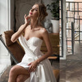 Luxury Short Wedding Dress For Women Sweetheart Side Slit Lace Up Bridal Gowns Crystal Beading Sleeveless Robe De Mariée