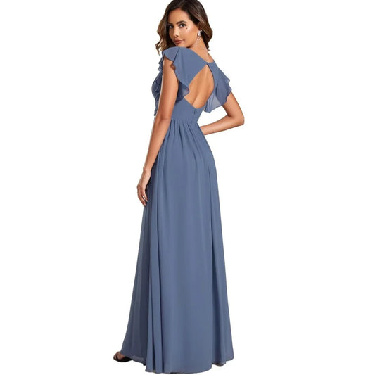 Customized Mother of Dresses A Line Elegant V Neck Bride Party Dress Short Sleeve Chiffon Evening Gowns robes invitée mariage