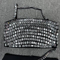 2025 Spring Sexy Women's Nail Bead Design Bandage Dress Slant Collar Sleeveless Waist Design Bag Hip Mini Dresses Party Vestidos