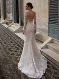 Long Sleeve Mermaid Wedding Dress Sexy Deep V-neck Lace Applique Bridal Dress Vestido De Noiva Plus Size Made Custom