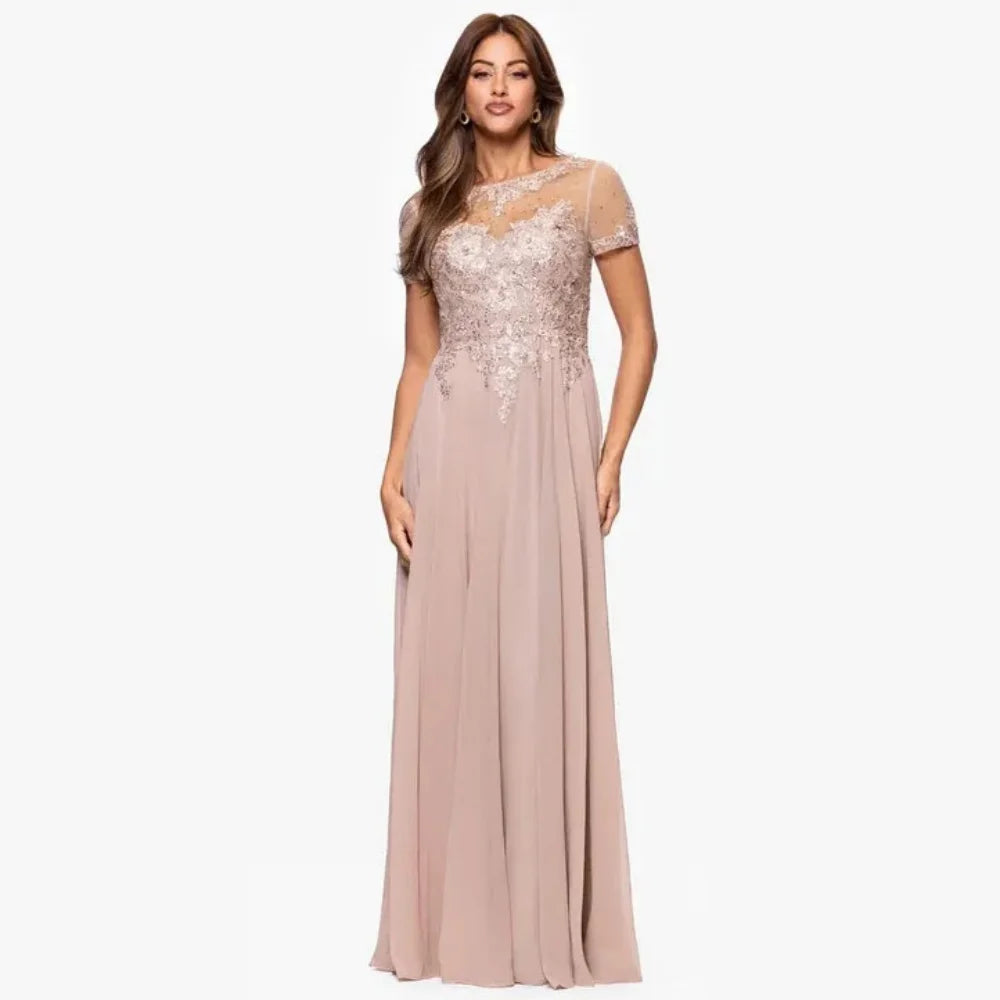 Customized Mother Dresses Short Sleeves A Line Formal Gowns Lace Sequined Bride Party Dress Chiffon robes invitée mariage