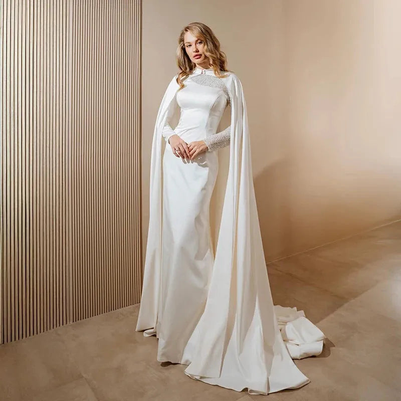 White Mermaid Wedding Dresses 2025 O-Neck Long Sleeve Sequine Bridal Dress Boho Beach Wedding Ball Prom Gown Customized White