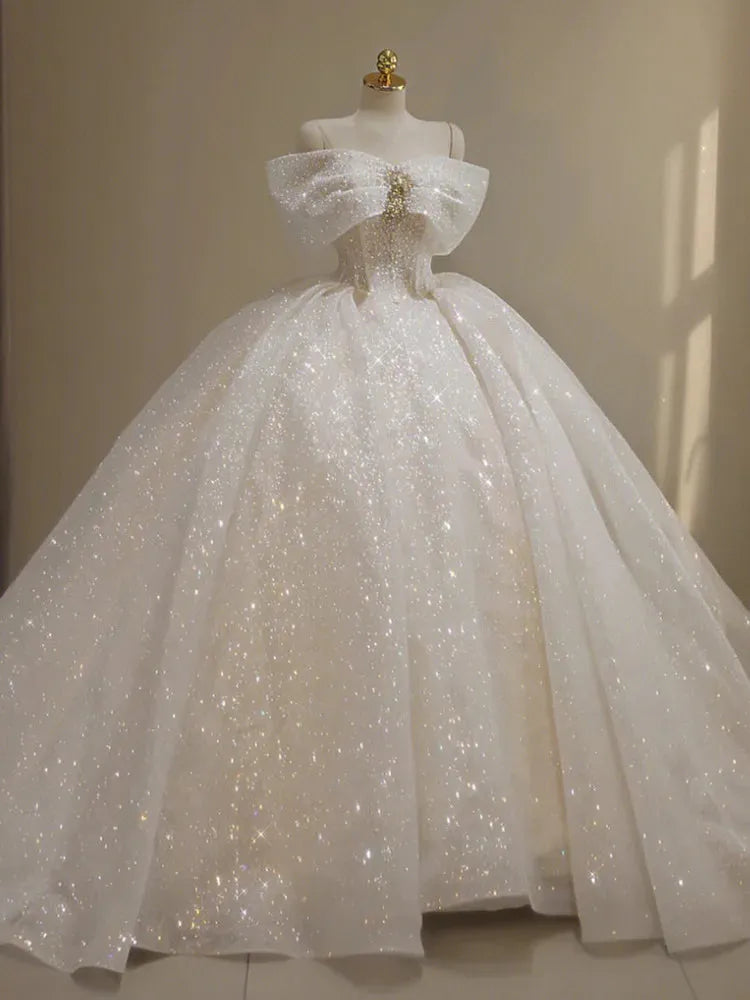 Bling Bling Glitter Wedding Dresses Sequins Pearls Ball Gown Bridal Gowns Formal Occasion Vestido De Noiva