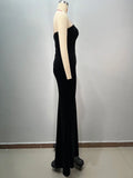 2025 Spring Women's Light Luxury Nail Bead Velvet Dress Strapless Sleeveless Bodycon Split Body Long Dress Evening Party Vestido