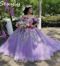 Fairy Lilac Quinceanera Dresses Off Shoulders Colorful Flowers Princess Vestido De 15 Años Debutante Charro Sweet 16 Customized as picture