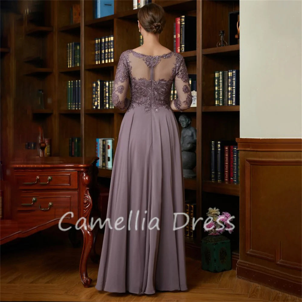 Princess Scoop Neck Mother Of The Bride Dress A-Line Chiffon Lace Floor-Length Formal Dresses Vestidos Mae Da Noiva Casamentos
