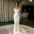 White Satin Mermaid Bridal Gowns For Women Sweep Train Wedding Gowns Sweetheart Bride Dresses Elegant Pleats Custom Color