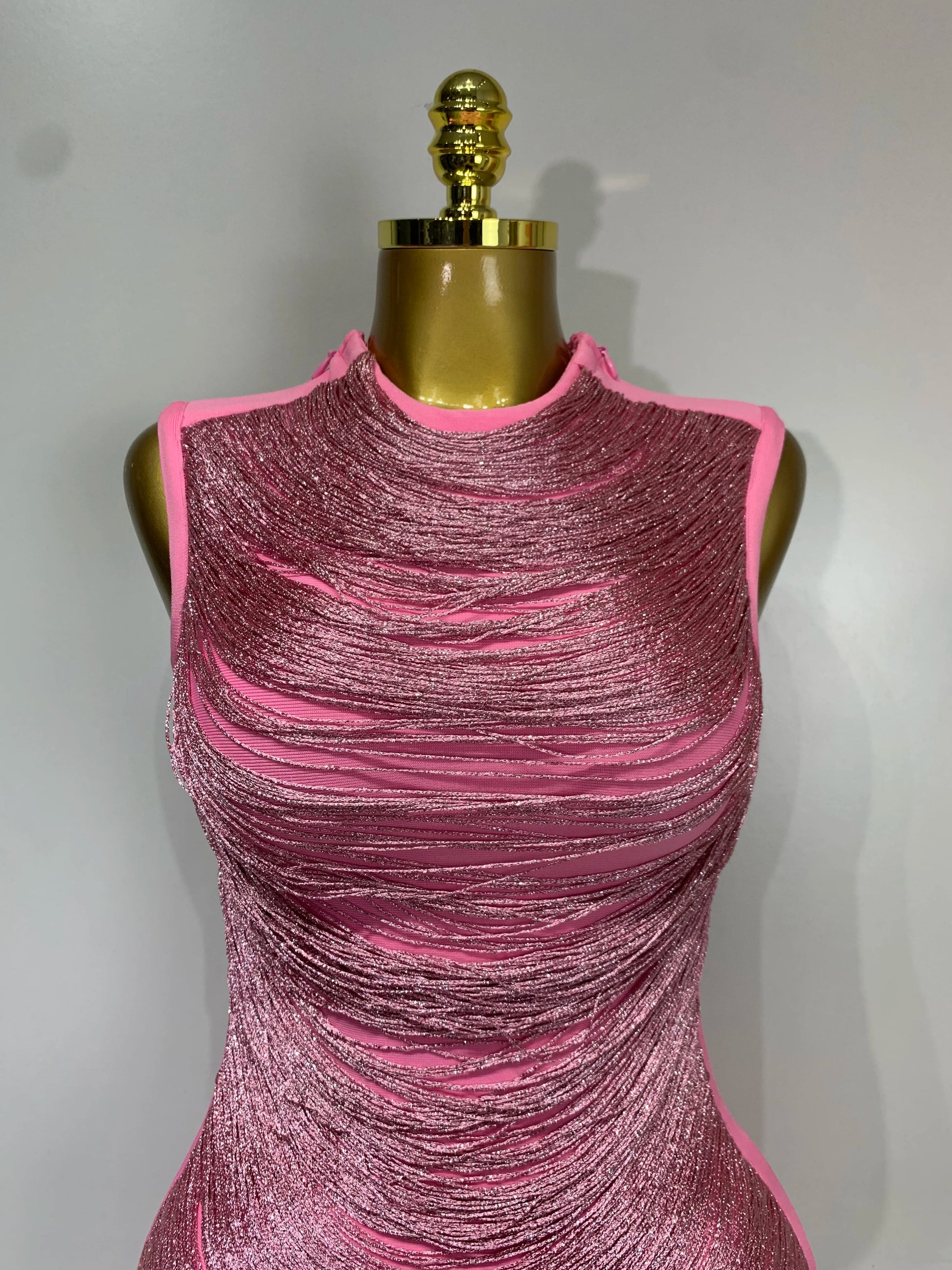 Women Sexy Tassel Pink Mini Bodycon Bandage Dress 2025 Celebrity Designer Fashion Party Evening Nightclub Dresses Cocktail Gowns