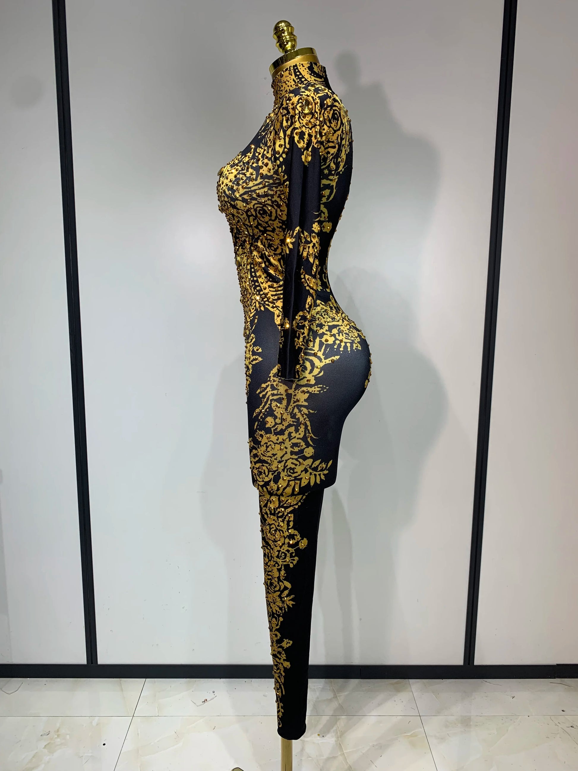 Sparkly Rhinestones Jumpsuit Fashion Sexy Stretch Dance Costume Nightclub Bodysuit Birthday Outfit Evening Party Leggings