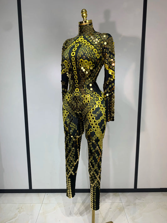 Sexy Shiny Sequins Mirror Spandex Jumpsuit 2025 Women Prom Dancer Singer Costume Evening Birthday Show Performance Stage Outfit