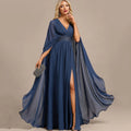 Elegant Chiffon Bridal Dress Split Customized A Line V Neck Wedding Party Gowns Formal Floor Length Mother Dresses For Bride as picture