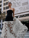 2025 Sexy Women Strapless Dot Mesh Patchwork Long Dress Patchwork Polka Dot A- Line Slim Dresses Female Evening Party Gowns