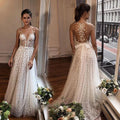 Spaghetti Straps White Wedding Dresses Lace Appliqeus V-Neck Illusion Back Floor Length Bridal Gowns Vestidos De Novia Ivory