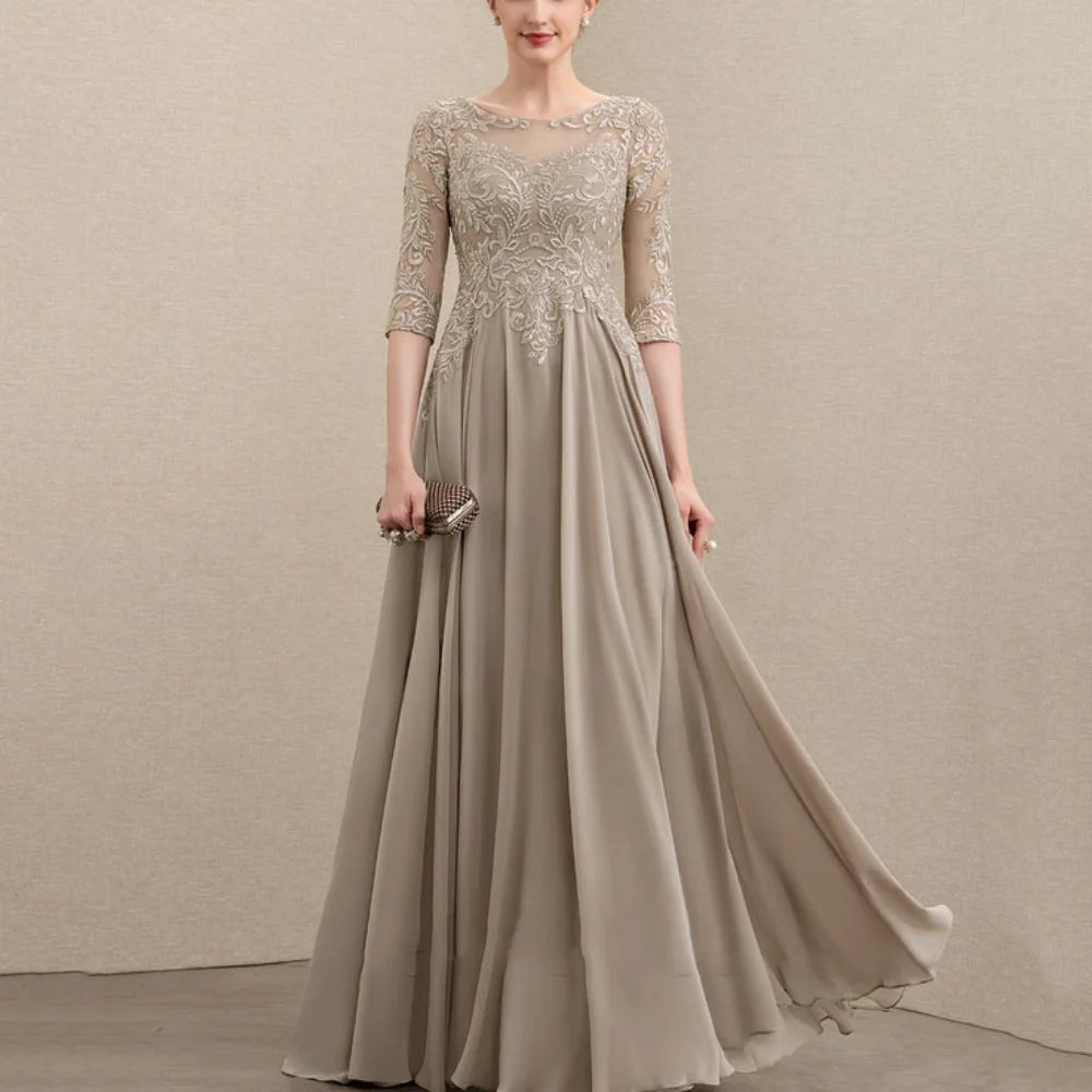 Mother Of The Bride Dress - Customized Elegant Formal Occasion Dress Half Sleeves A Line Lace Wedding Party Gowns Chiffon Mother Dresses New For Bride