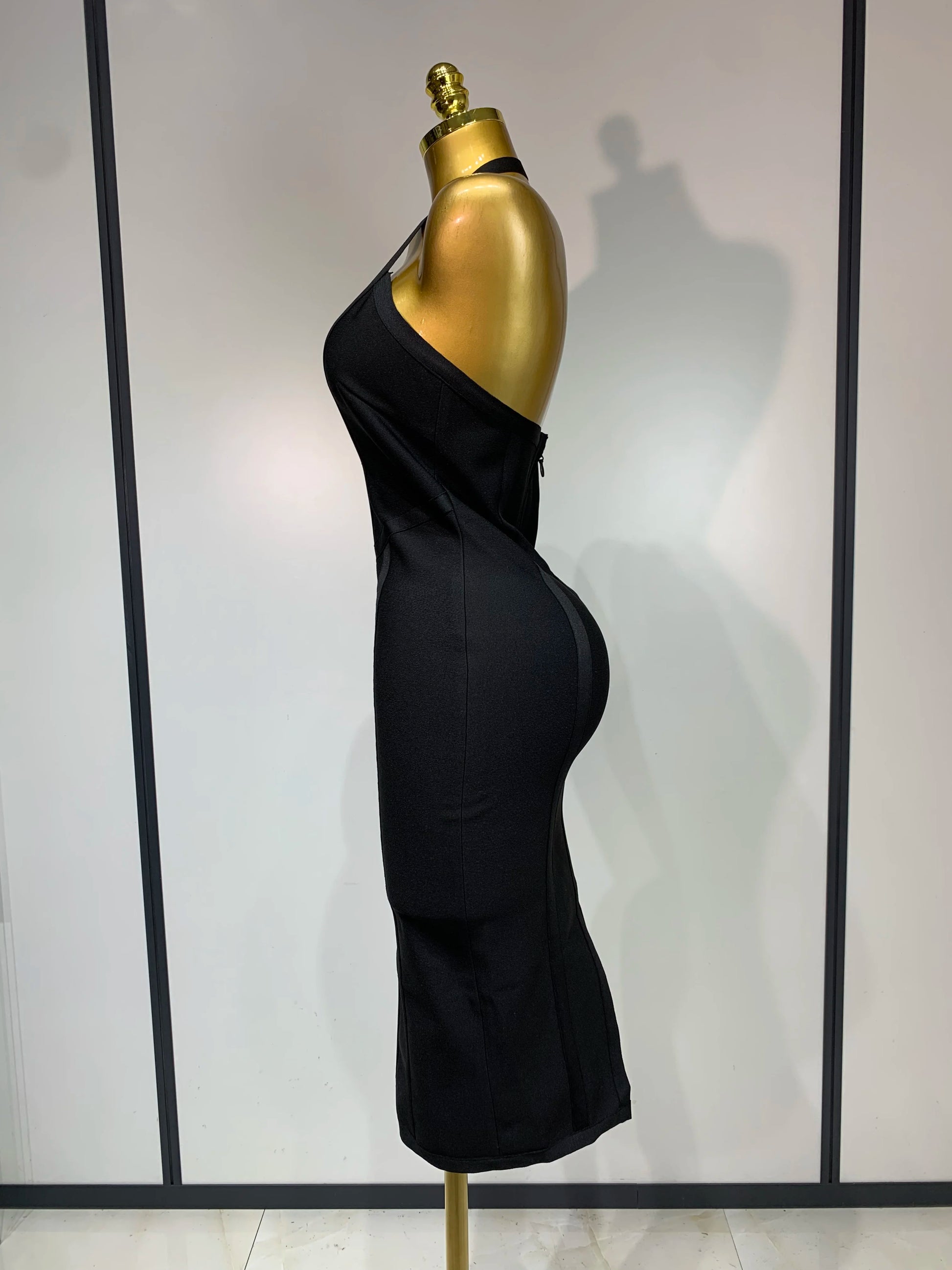 Women Sexy Elegant Spaghetti Strap V Neck Black Midi Bodycon Bandage Dress Nightclub Evening Party Luxury Birthday Dress