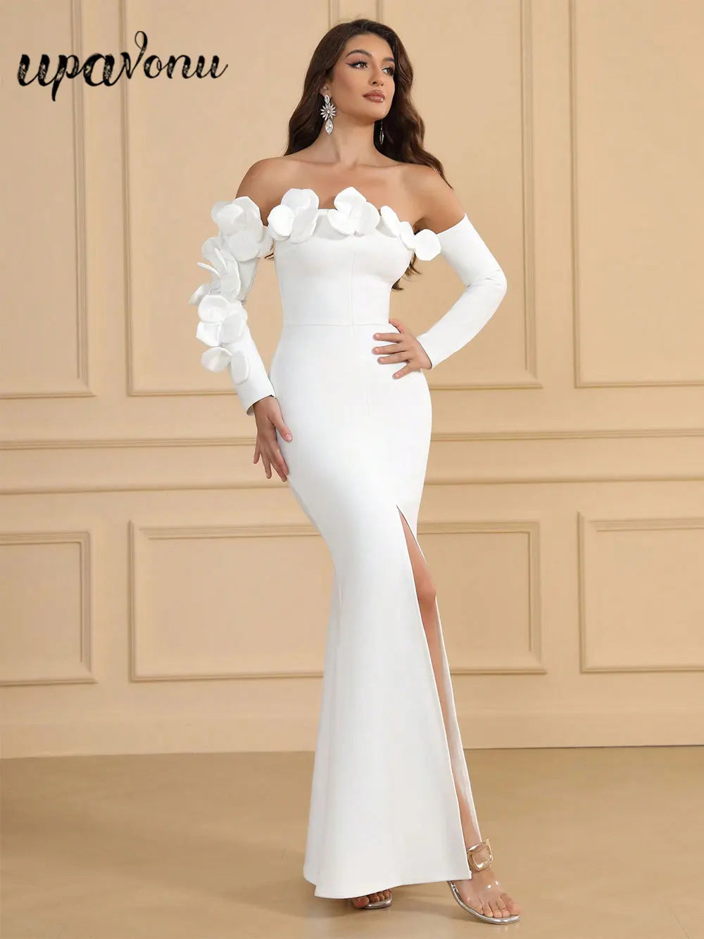 Vestido de primavera sexy con flores 3D para mujer, con cuello alto, m