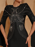 2025 Elegant Women's Light Luxury Hot Diamond Design Bandage Dress O-neck Trumpet Sleeve Bodycon Long Dress Club Party Vestidos