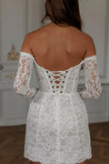 Bella White Mini Prom Dresses Off the Shoulder Lace Appliques Wedding Dress Elegant Lace-up Back Vestidos De Fiesta