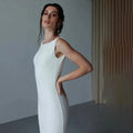 Crepe Sleeveless Simple Mermaid Wedding Dress Bride Open Beach Bride Gown Backless ButtonWomen Customize Measure Stunning