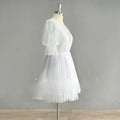 Puff Sleeves Sparkly Tulle Mini Short Wedding Dress V Neck Backless Above Knee Shiny Bridal Gown