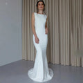 Crepe Sleeveless Simple Mermaid Wedding Dress Bride Open Beach Bride Gown Backless ButtonWomen Customize Measure Stunning